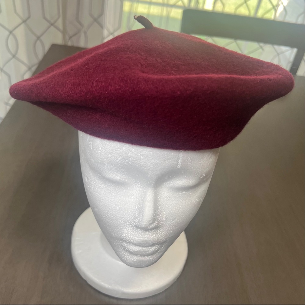 Beret Basque De Luxe Burgundy 100% Wool Vintage Beret Hat RN 58584